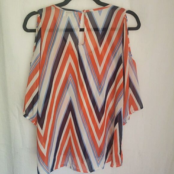 Umgee Blouse Red Navy Blue Stripes Sheer Nautical Sailor Coastal Chic Women Sz S - Picture 6 of 10